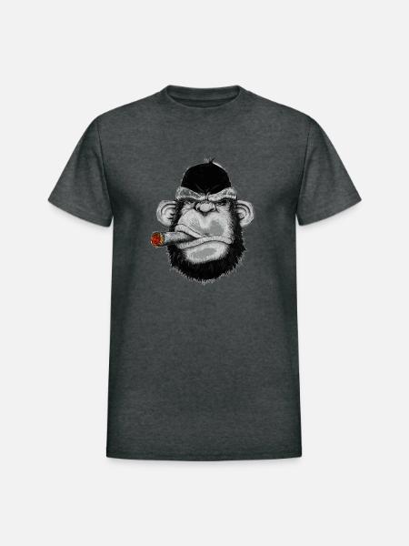 Gorilla Smoking - Heavyweight Unisex T-Shirt by Gildan - deep heather