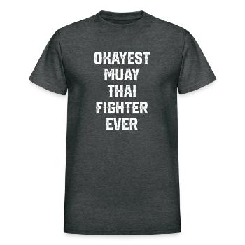 Muay Thai - Heavyweight Unisex T-Shirt by Gildan - deep heather - Front - AI Model Female 172 light (172cm) & AI Model Male 178 light (178cm)