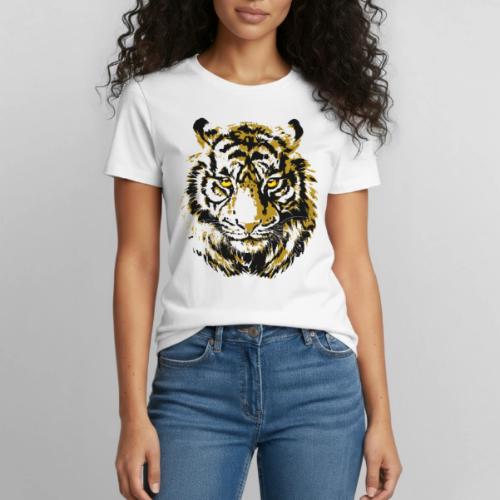 Yellow Tiger Head Portrait Drawing - Yellow Tiger - Heavyweight Unisex T-Shirt by Gildan