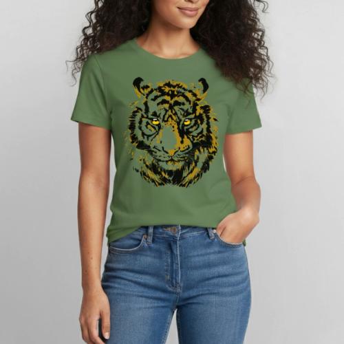 Yellow Tiger Head Portrait Drawing - Yellow Tiger - Heavyweight Unisex T-Shirt by Gildan