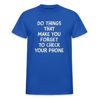 Funny Pun - Heavyweight Unisex T-Shirt by Gildan - royal blue - Front - AI Model Female 172 light (172cm) & AI Model Male 178 light (178cm)