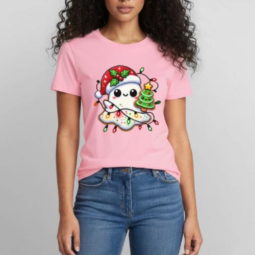 Christmas Collection - Snow Ghost in Santa Hat - Heavyweight Unisex T-Shirt by Gildan