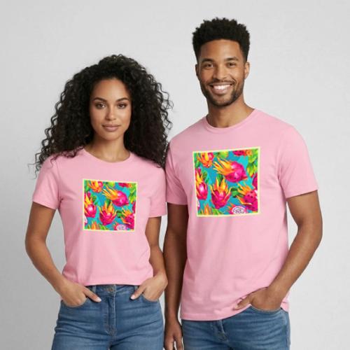 Vibrant Dragoon Fruit Pattern - Heavyweight Unisex T-Shirt by Gildan