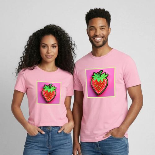 Vibrant Strawberry Neon Sign - Heavyweight Unisex T-Shirt by Gildan