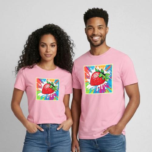 Vibrant Strawberry Artwork - Heavyweight Unisex T-Shirt by Gildan