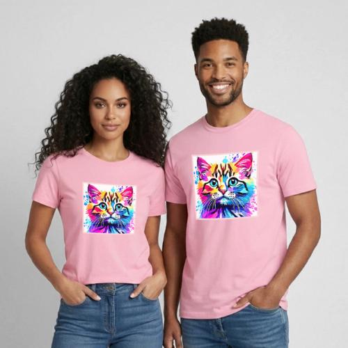Vivid Kitty Vibes Design - Heavyweight Unisex T-Shirt by Gildan