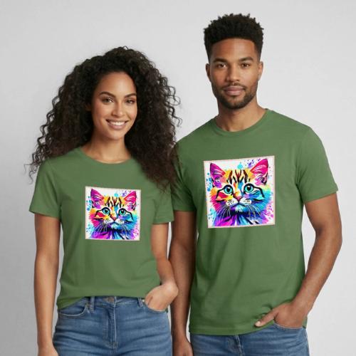 Vivid Kitty Vibes Design - Heavyweight Unisex T-Shirt by Gildan