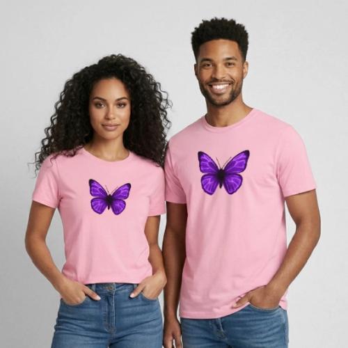 Neon Purple Butterfly - Heavyweight Unisex T-Shirt by Gildan