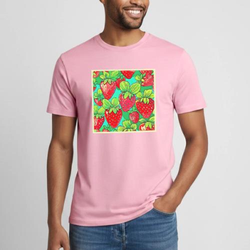 Strawberry Pop Art Pattern - Heavyweight Unisex T-Shirt by Gildan