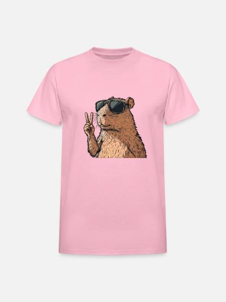 Cool Capybara in Glasses - Heavyweight Unisex T-Shirt by Gildan - light pink