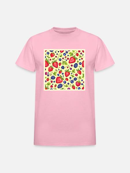 Mixed Berry Seamless Pattern - Heavyweight Unisex T-Shirt by Gildan - light pink
