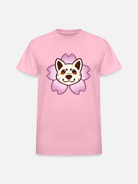 Sakura Shiba Inu Cream - Heavyweight Unisex T-Shirt by Gildan - light pink