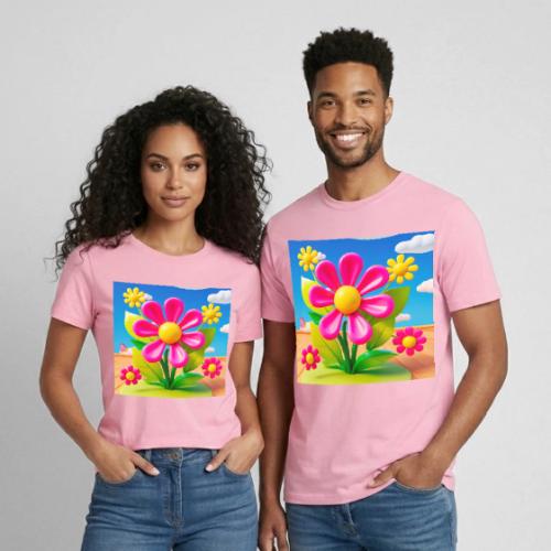 Pink Floral Peace | Sky & Nature Design - Heavyweight Unisex T-Shirt by Gildan
