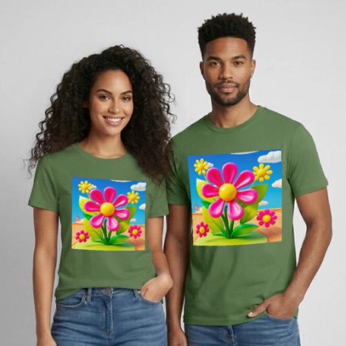 Pink Floral Peace | Sky & Nature Design - Heavyweight Unisex T-Shirt by Gildan