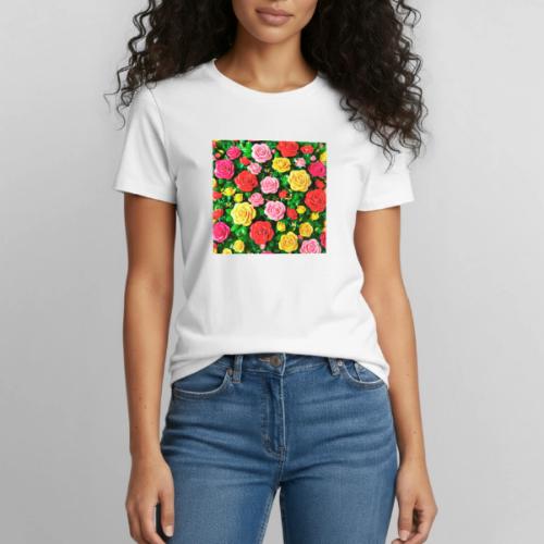 Floral print, colors in rose flowers, nature - Heavyweight Unisex T-Shirt by Gildan
