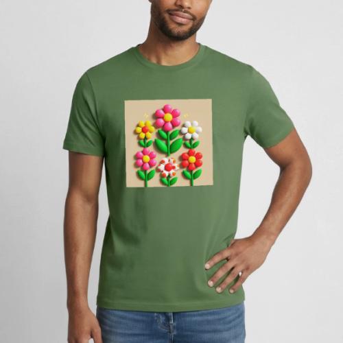 3D Flowers and Butterflies in Amber, Floral Design - Heavyweight Unisex T-Shirt by Gildan