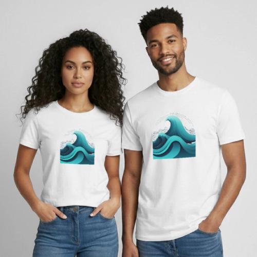 Dynamic Ocean Wave Illustration - Heavyweight Unisex T-Shirt by Gildan