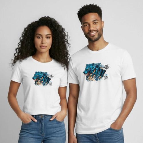 Blue Wolf Graffiti Street Art - Heavyweight Unisex T-Shirt by Gildan