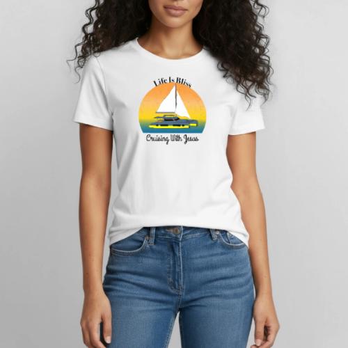 Life Is Bliss –Cruising With Jesus Sailboat Sunset - Heavyweight Unisex T-Shirt by Gildan