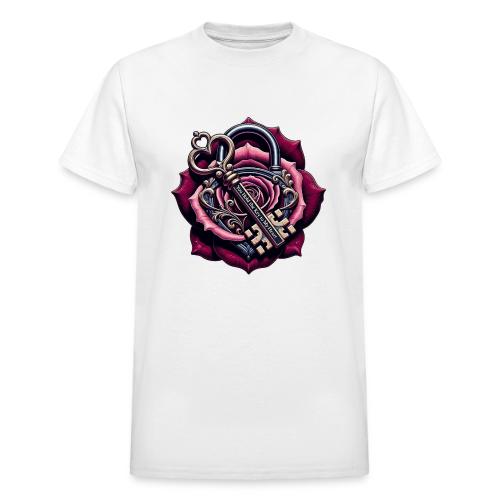 You Hold the Key to My Heart Rose Lock T-Shirt - Heavyweight Unisex T-Shirt by Gildan