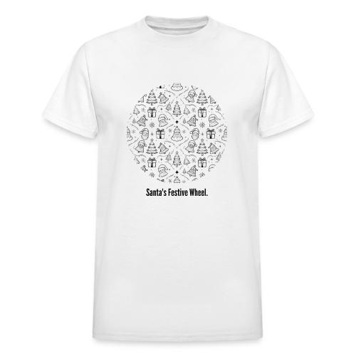Santa's Festive Wheel T-Shirt - Heavyweight Unisex T-Shirt by Gildan