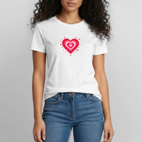 Layered Red & Pink Heart – Cute Valentine Love - Heavyweight Unisex T-Shirt by Gildan