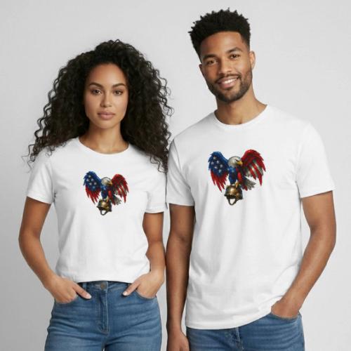 American Flag Bald Eagle - Helmet - Heavyweight Unisex T-Shirt by Gildan