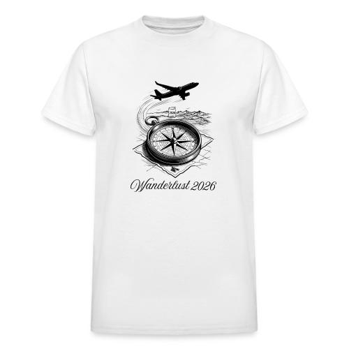 Wanderlust 2026 T-Shirt | Minimalist Travel Plane - Heavyweight Unisex T-Shirt by Gildan