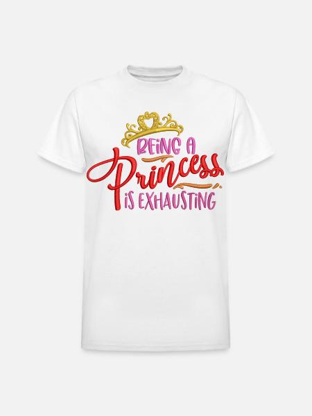 Princess Exhaustion Crown Embroidered Effect - Heavyweight Unisex T-Shirt by Gildan - white