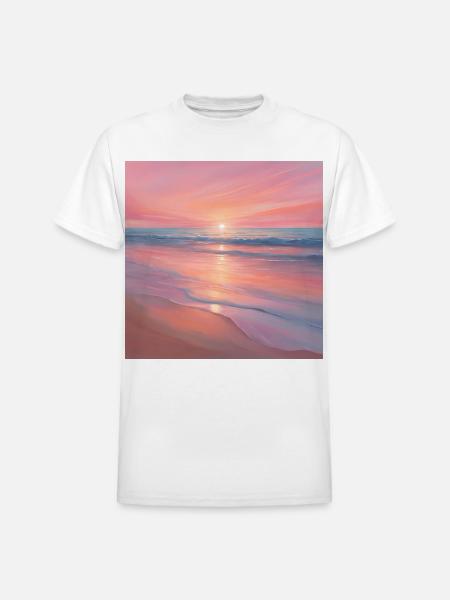 Pink Sunset Ocean Scene - Heavyweight Unisex T-Shirt by Gildan - white