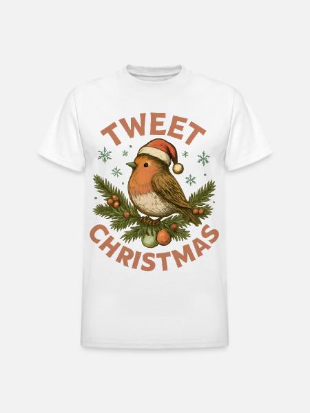 Tweet Christmas Cute Bird Holiday - Heavyweight Unisex T-Shirt by Gildan - white