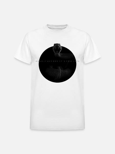Midnight Coiled Rattlesnake Warning - Heavyweight Unisex T-Shirt by Gildan - white