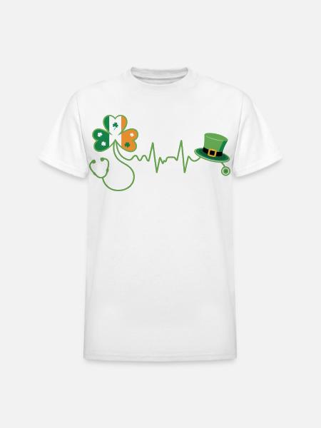 Stethoscope Shamrock Heartbeat - Heavyweight Unisex T-Shirt by Gildan - white