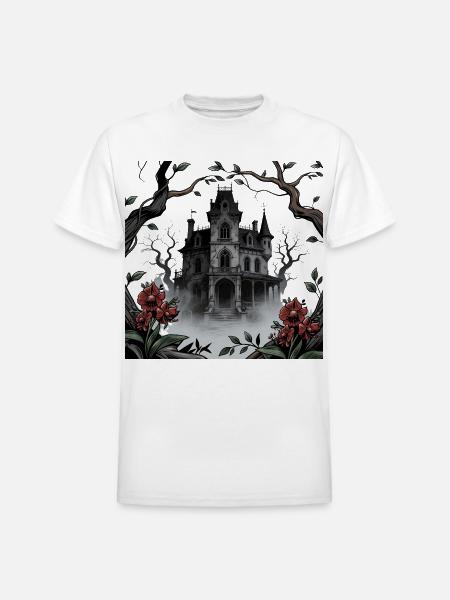Gothic Manor in Mist - Heavyweight Unisex T-Shirt by Gildan - white
