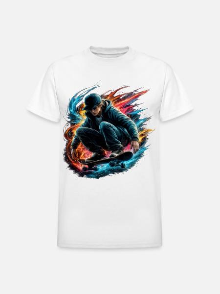 Neon Splash Skate Rider - Heavyweight Unisex T-Shirt by Gildan - white
