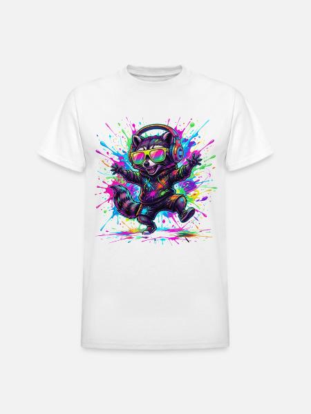 Raccoon Rave Neon Splash - Heavyweight Unisex T-Shirt by Gildan - white