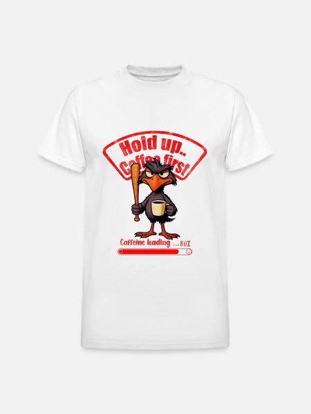 Caffeinated Crow Loading Graphic - Heavyweight Unisex T-Shirt by Gildan - white