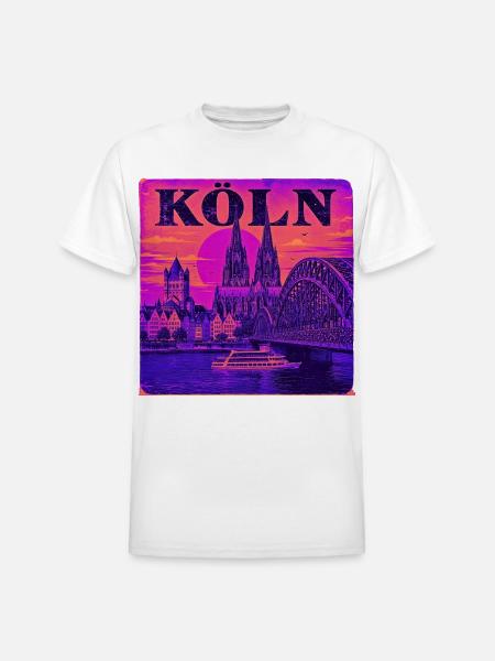 Koeln-Skyline-Retro-Sunset-Art-Print-Cologne-Köln - Heavyweight Unisex T-Shirt by Gildan - white