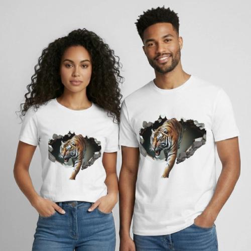 Fashion Design Tiger Coming Out, Wild Feline Tiger - Heavyweight Unisex T-Shirt by Gildan