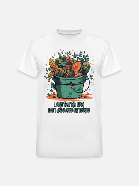 Bucket Overflowing with Plants - Heavyweight Unisex T-Shirt by Gildan - white