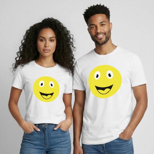 Yellow Happy Face Print - Heavyweight Unisex T-Shirt by Gildan