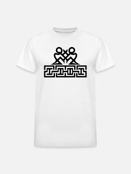 Twin Glyphs and Maze Motif - Heavyweight Unisex T-Shirt by Gildan - white