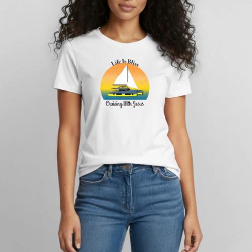 Life Is Bliss –Cruising With Jesus Sailboat Sunset - Heavyweight Unisex T-Shirt by Gildan