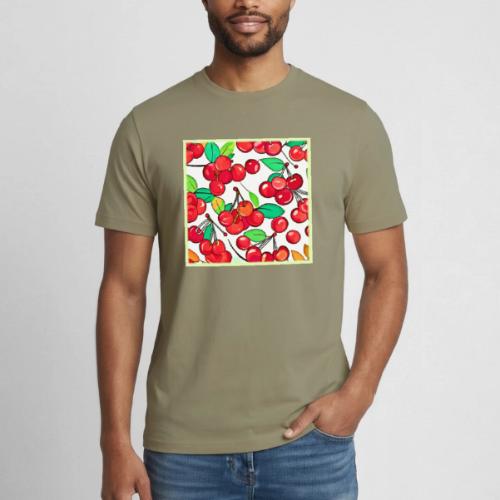 Cherry Pattern Design - Heavyweight Unisex T-Shirt by Gildan