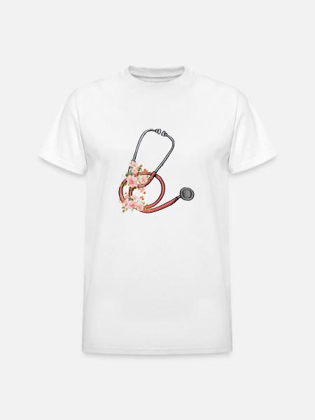 Stethoscope Floral Sticker - Heavyweight Unisex T-Shirt by Gildan - white