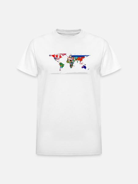 Flag Map Of The World - Heavyweight Unisex T-Shirt by Gildan - white
