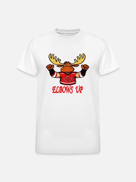 Elbows Up - Canada Hockey Moose - Heavyweight Unisex T-Shirt by Gildan - white