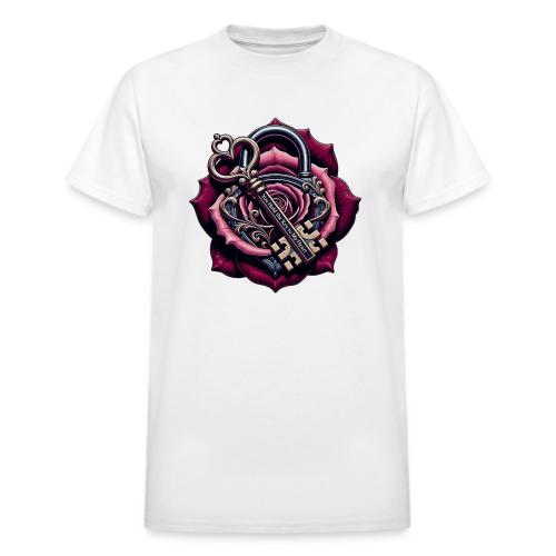 You Hold the Key to My Heart Rose Lock T-Shirt - Heavyweight Unisex T-Shirt by Gildan
