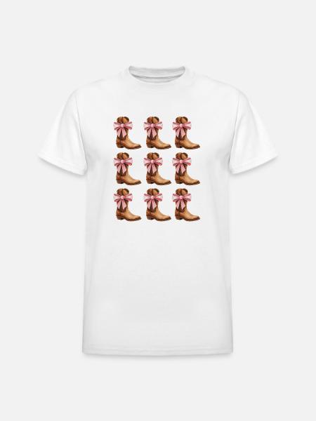 Cowgirl Boots and Pink Bows Rodeo - Heavyweight Unisex T-Shirt by Gildan - white