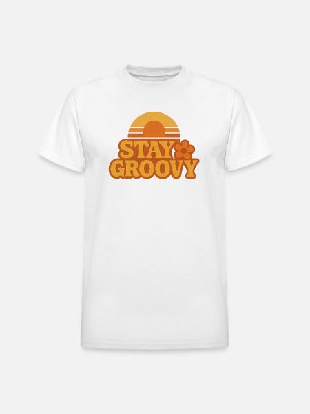 Retro Sunset Stay Groovy Graphic - Heavyweight Unisex T-Shirt by Gildan - white
